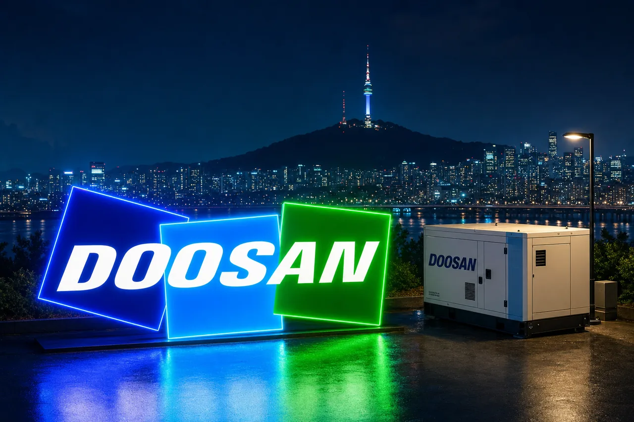 Дизель-генератор и логотип Doosan