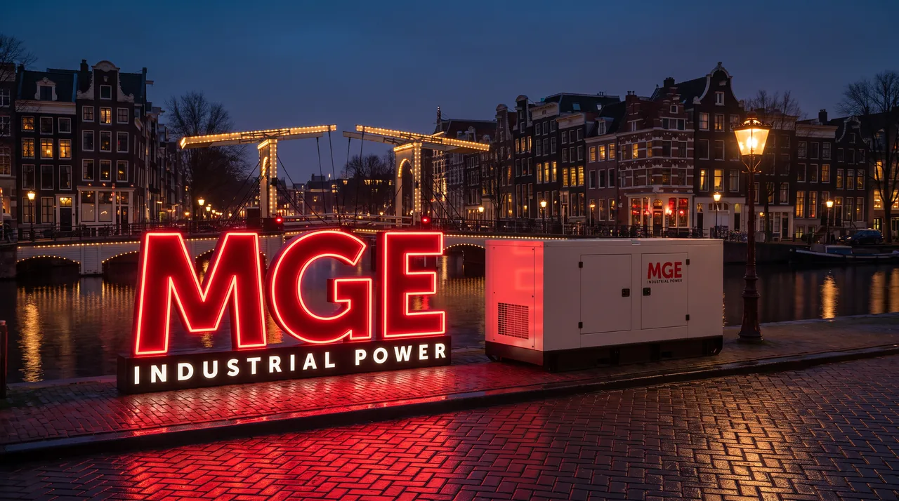 Дизель-генератор и логотип MGE Industrial Power