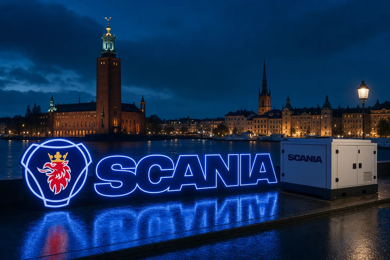 Дизель-генератор и логотип Scania